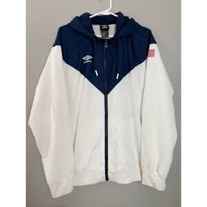 UMBRO Soccer Track Jacket Windbreaker Navy Blue White USA Team Mens XXL Full Zip